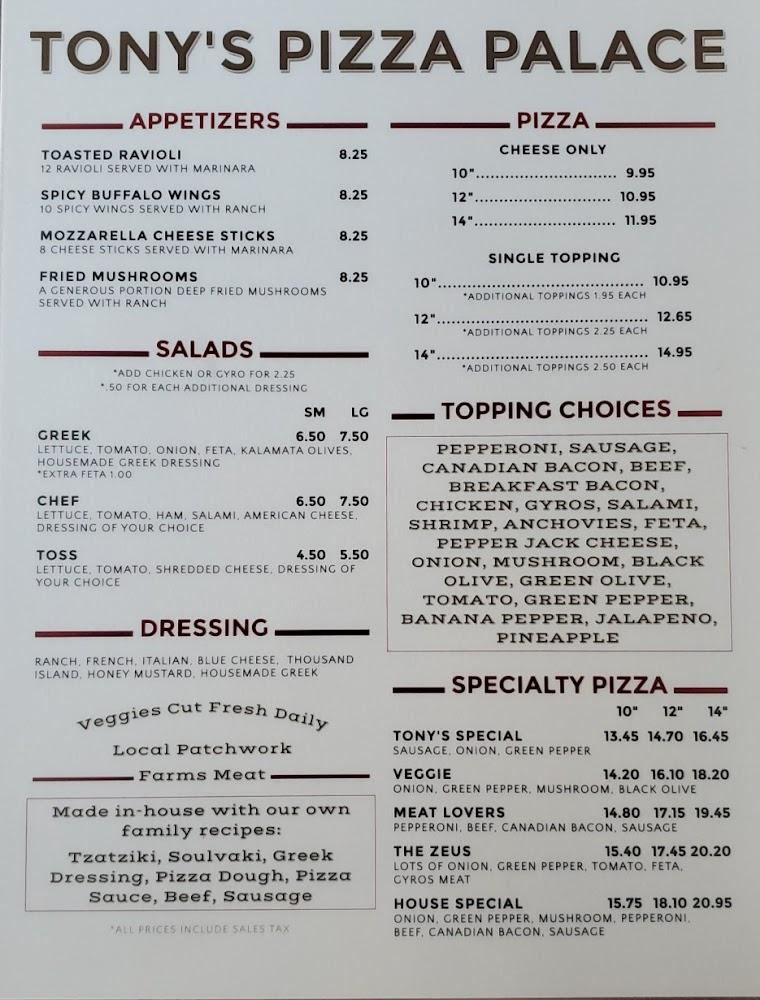 Tony's Pizza Palace Menu image 2